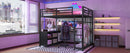 Metal Loft Bed with Wardrobe and L-shaped Desk, Full Size Loft Bed with Storage Cubes and Shelves, Loft Bed for Kids Teens Adults, Black