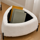 Ivory Faux Fur Upholstered Storage Ottoman Set with Metal Legs, Coffee Table with Reversible Lid