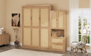 Full Size Solid Wood With Rattan Murphy Bed Cabinet Space-Saving Bed with 1 Side Cabinet Storage Shelf, Perfect for Guest Room, for Bed Room, Guest Room, Home Office, Natural