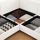 Contemporary White Chenille L-Shaped Sofa with Storage and Ottoman, 3-Seater Cylindrical Backrest