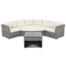 Patio Furniture Set Outdoor Daybed Rattan Sectional with Cushions and Center Table, Beige, Iron & Rattan, Multiple Sizes