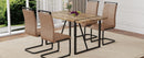 Table and chair set.A minimalist retro rectangular dining table with a textured top and black metal legs.Paired With 4 Brown technology fabric chairs with Featuring arched black legs.