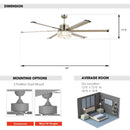 65" Satin Nickel Indoor Down Rod Ceiling Fan
