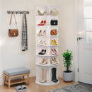 7 Tier Rotating Shoe Rack with High Base Design, Freestanding 360° Organizer for 28 Pairs , White PVC