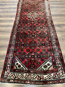 Persian Runner Rug 3x10, Wool Hand Knotted Hallway Rug 3 x 10 ft, Red and Ivory, Hamadan Angelas Runner