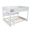 Queen Over Queen Bunk Bed with Built-in Storage Cabinets,Charging Station,Ladder,Safety Guardrails,Solid Pine Wood Bunk Bed,White