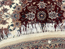 Round Sino Persian Rug 8x8, Wool and Silk, Floral Medallion, Ivory Dark Red