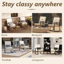Beige Patio Rocking Chairs Set With Glass Coffee Table
