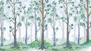 Nursery Woodland Forest Wallpaper. Watercolor Birch Tree Forest Wall Mural.