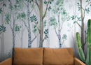 Nursery Woodland Forest Wallpaper. Watercolor Birch Tree Forest Wall Mural.