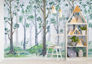 Nursery Woodland Forest Wallpaper. Watercolor Birch Tree Forest Wall Mural.