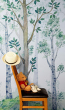 Nursery Woodland Forest Wallpaper. Watercolor Birch Tree Forest Wall Mural.