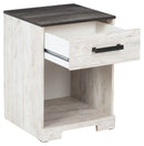 Shawburn - One Drawer Night Stand - Whitewash / Charcoal Gray