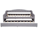 Upholstered Full XL Size Daybed with LED Belt and Trundle, Gray, Linen, 84'' x 41.5'' x 27''