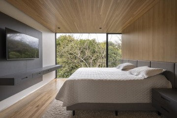 Solid Hardwood Prefinished Satin 5" Width, 84" RL, 3/4" Thick Smooth Brazilian Oak Tauari - Totem Collection bedroom view