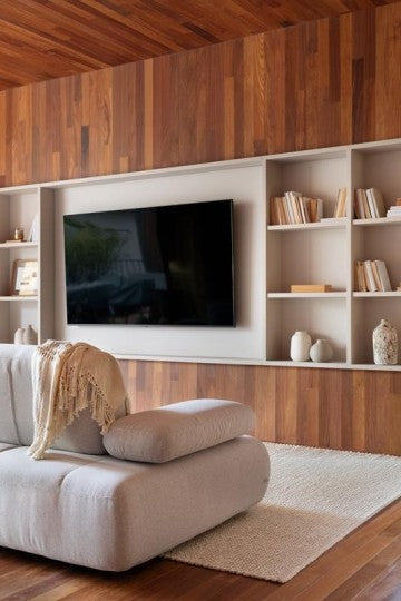 Solid Hardwood Unfinished Satin Mix Width, 84" RL, 3/4" Thick Smooth Brazilian Teak Cumaru - Totem Collection sofa view 2