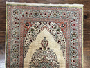 Silk Turkish Kayseri Rug 2x3, Very Finely Hand Knotted, Semi Open Field, Vintage, Silk Pile on Silk Foundation, 300 KPSI