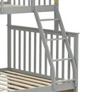 Wooden Twin Over Full Bunk Bed with Storage Drawers, Ladder, and Safety Guard Rails in Grey
