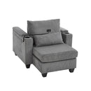 Convertible Chaise Lounge Sofa Chair Corduroy Sleeper with USB Ports, Cup Holders, Storage, Grey