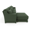 Stylish Green Four-Seater Sofa with Movable Ottoman, Ergonomic Design, Chenille Fabric, Wooden Base