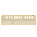 Twin Size Floor bed, integral construction with super high security barrier, door, children's floor bed frame, Montessori wooden children's floor bed,Natural Wood