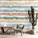 Minimalist Boho Wallpaper Peel and Stick Mural. Pastel Color Brush Strokes Stripes Pattern Design.