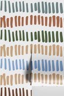 Minimalist Boho Wallpaper Peel and Stick Mural. Pastel Color Brush Strokes Stripes Pattern Design.