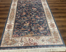 Turkish Silk Rug 5x8, Hunting Design, Animal Pictorials, Steel Blue & Ivory, Bamboo Silk