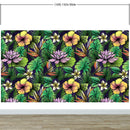 Tropical Flower Wallpaper Peel and Stick Colorful Wildflower Mural. Green Flowers and Palm Tree Leaves Design.