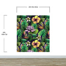 Tropical Flower Wallpaper Peel and Stick Colorful Wildflower Mural. Green Flowers and Palm Tree Leaves Design.