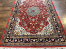 Persian Sarouk Rug 4x7, Red Navy Blue Vintage Wool Medallion Carpet