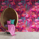 Bright Pink Flamingos Wallpaper - Modern Miami Vibes, Tropical Home Decor
