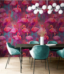 Bright Pink Flamingos Wallpaper - Modern Miami Vibes, Tropical Home Decor
