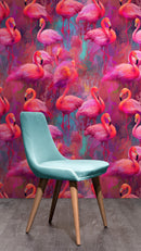 Bright Pink Flamingos Wallpaper - Modern Miami Vibes, Tropical Home Decor
