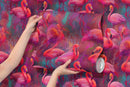 Bright Pink Flamingos Wallpaper - Modern Miami Vibes, Tropical Home Decor
