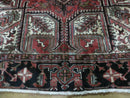 Persian Heriz Rug 8x12 Semi Antique Heriz Carpet, Room Sized Persian Carpet, Geometric Medallion, Wool, Hand Knotted, Red Ivory Dark Blue