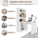 83.4'Tall Bookshelf with Writing Desk, Modern Bookcase with Study Desk, Workstation with Storage Shelf,Storage Bookcase with Open Shelves and LED Lighting for Living Room,Home Office,White