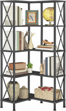Corner Bookshelf 5 Tier L Shaped Industrial Open Display Shelf Black
