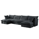 Slipcovered U Shape Sectional Wide and Deep Seat Sofa Couch, 4 Seater Sofa with French Edges Design Multiple Big Pillows, Soft Deep Seat Comfy Cloud Couch for Living Room, Apartment, Gray Corduroy