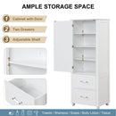 Tall Bathroom Storage Cabinet, Freestanding Storage Cabinet with Two Drawers and Adjustable Shelf, MDF Board with Painted Finish, White (Old Sku:WF312728AAK)