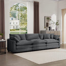 Mid-Century Modern Sectional Sofa 3-Seater with Arm Pillows in Grey Corduroy Fabric