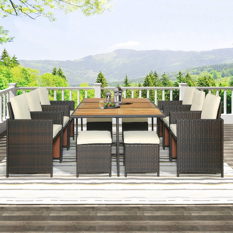 Walker Edison | Outdoor 11-Piece All-Weather Wicker Dining Table Set