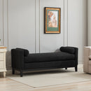 Elegant Upholstered Bench, Daybed, Ottoman with Wood Legs & 2 Bolster Pillows, Black Boucle, 66.34'