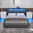 2 Pack Modern Nightstand with Charging Station, Bedside Tables with LED Light and Fabric Drawers