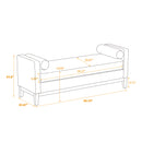 Elegant Upholstered Bench, Daybed, Ottoman with Wood Legs & 2 Bolster Pillows, Black Boucle, 66.34'