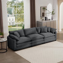 Mid-Century Modern Sectional Sofa 3-Seater with Arm Pillows in Grey Corduroy Fabric