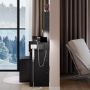 17' Round LED Mirror Vanity Table+Cushioned Stool, Equipped With 2 AC+2 USB Power Socket, Big Mirror, Touch Switch, 3 Colors, Adjustable Brightness, Large Desktop, Multi-layer High Capacity Storage