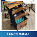 3 Drawer Mobile File Cabinet Fits A4 Or Letter Size With Rolling Printer Stand Rustic Brown Wood Grain