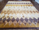 Modern Tibetan Rug 8.6 x 11, Wool and Silk, Multicolor, Diamond Panel Design