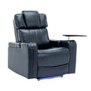 Blue PU Leather Power Recliner Theater Chair with Cooling Cup Holder, Bluetooth Speaker, LED Lights, USB Ports